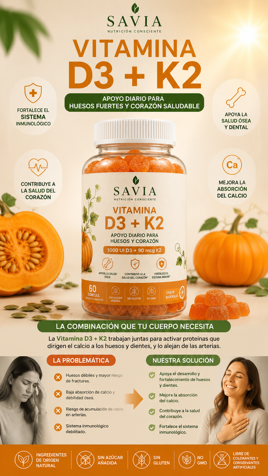 Vitiamina D3 + K2 SAVIA