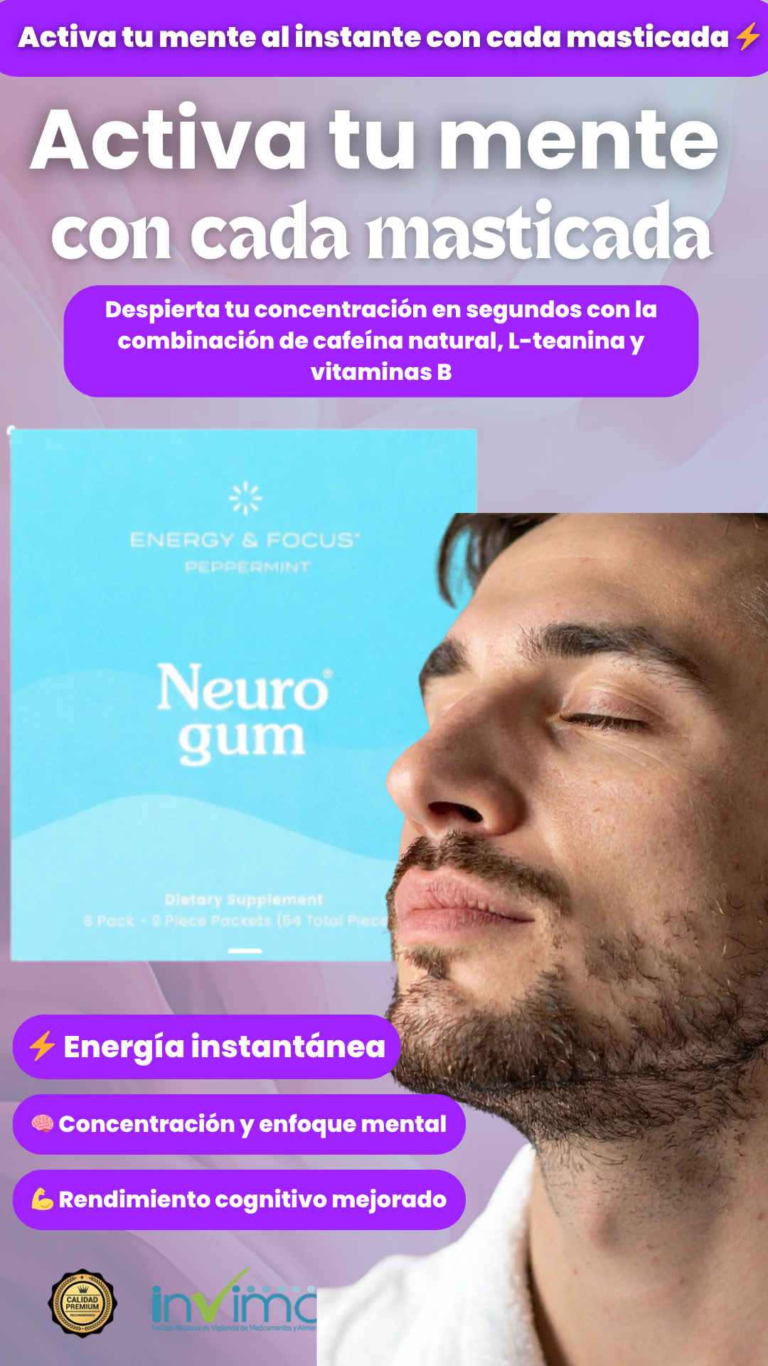 Goma De Mascar Con Cafeína Neurogum Energy Con L-teanina Y V