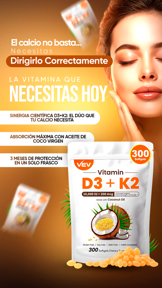 Vitamina D3 + K3 con aceite de COCO 300 CAPSULAS