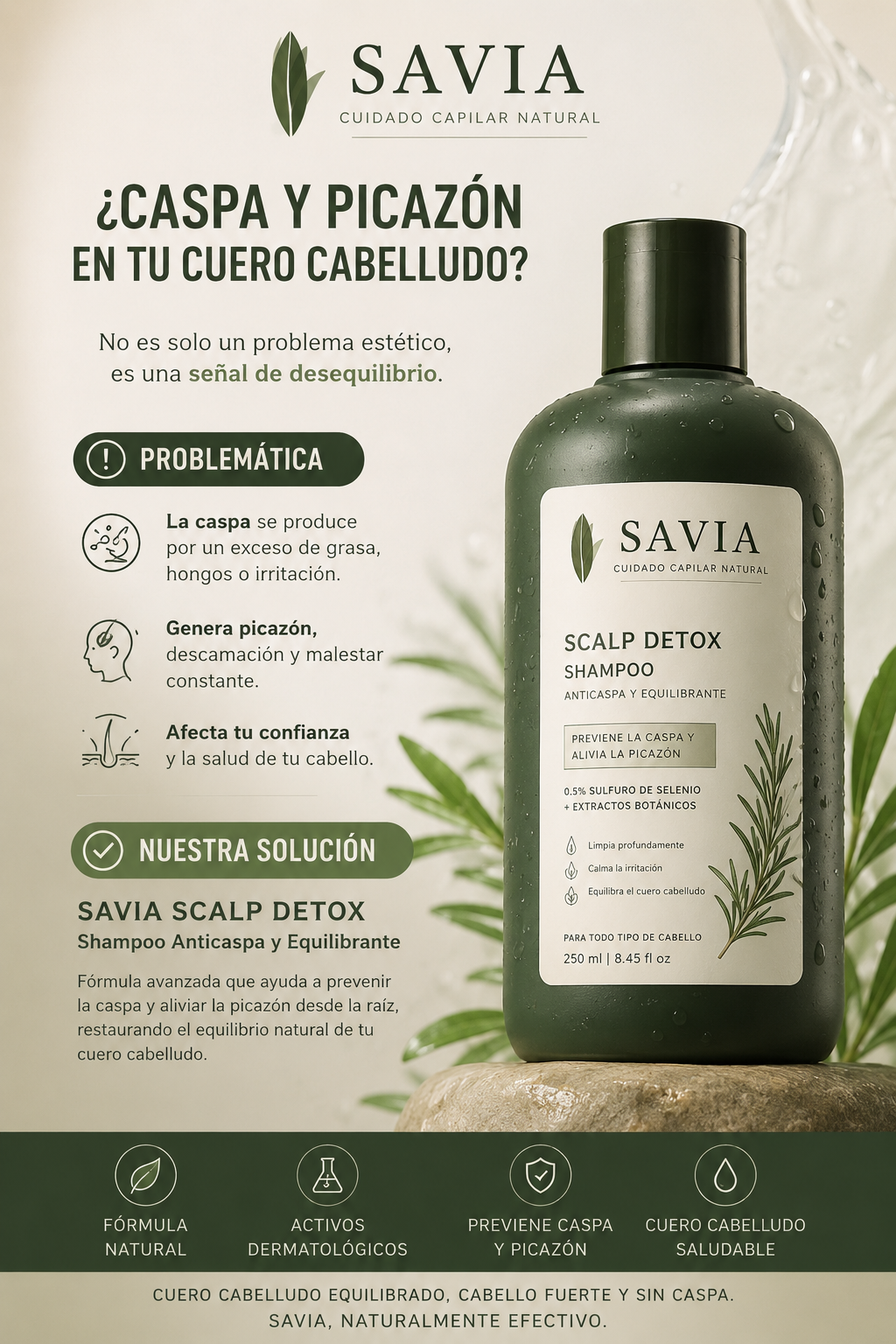 Shampo anticaspa SAVIA - tratamiento 4 semanas